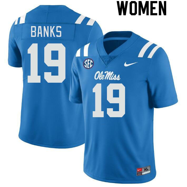 Women #19 Travaris Banks Ole Miss Rebels College Football Jerseys Stitched-Power Blue
